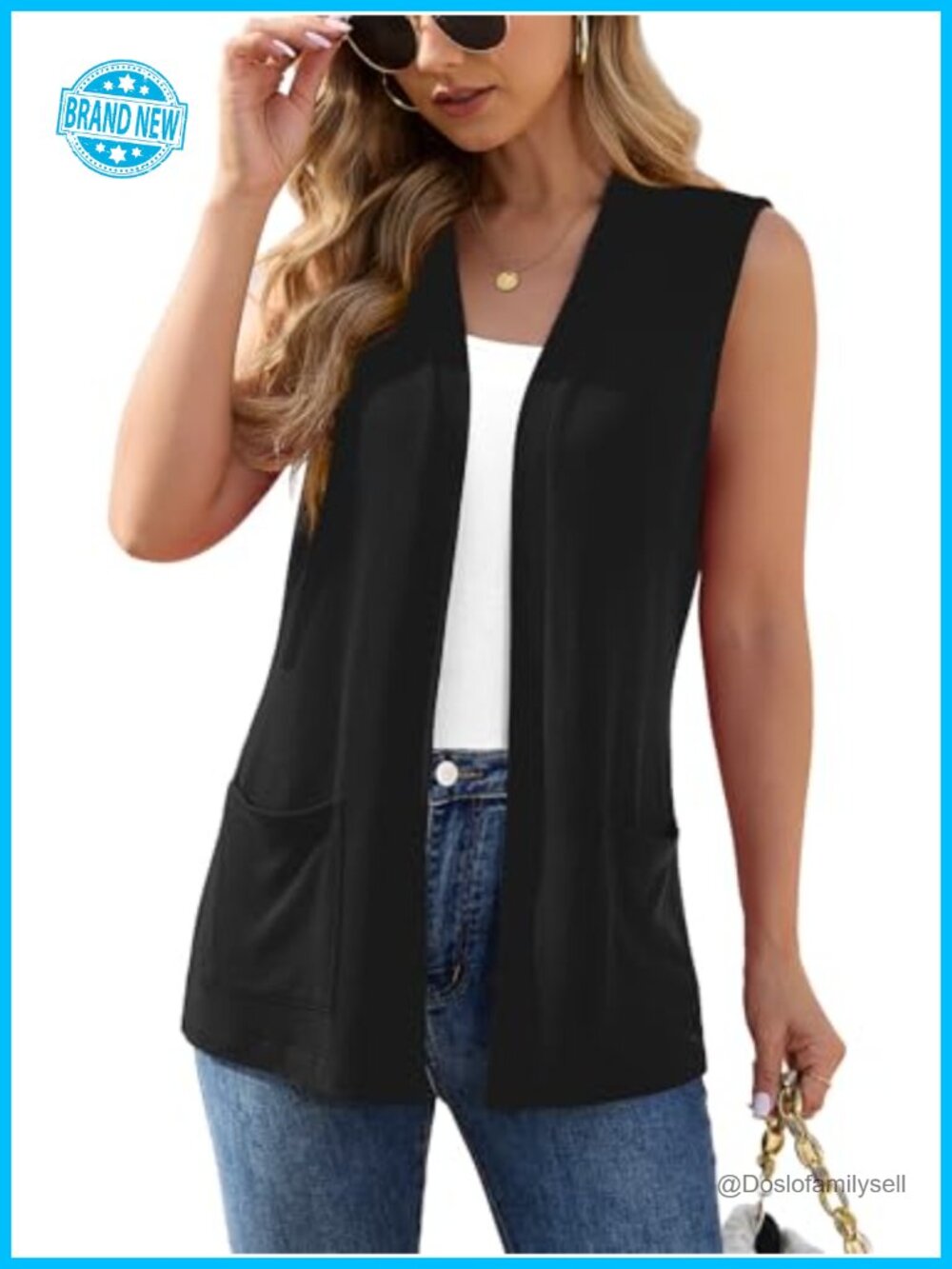 Sleeveless Open Front Cardigan Vest Lightweight Thin Layer Top with Pockets